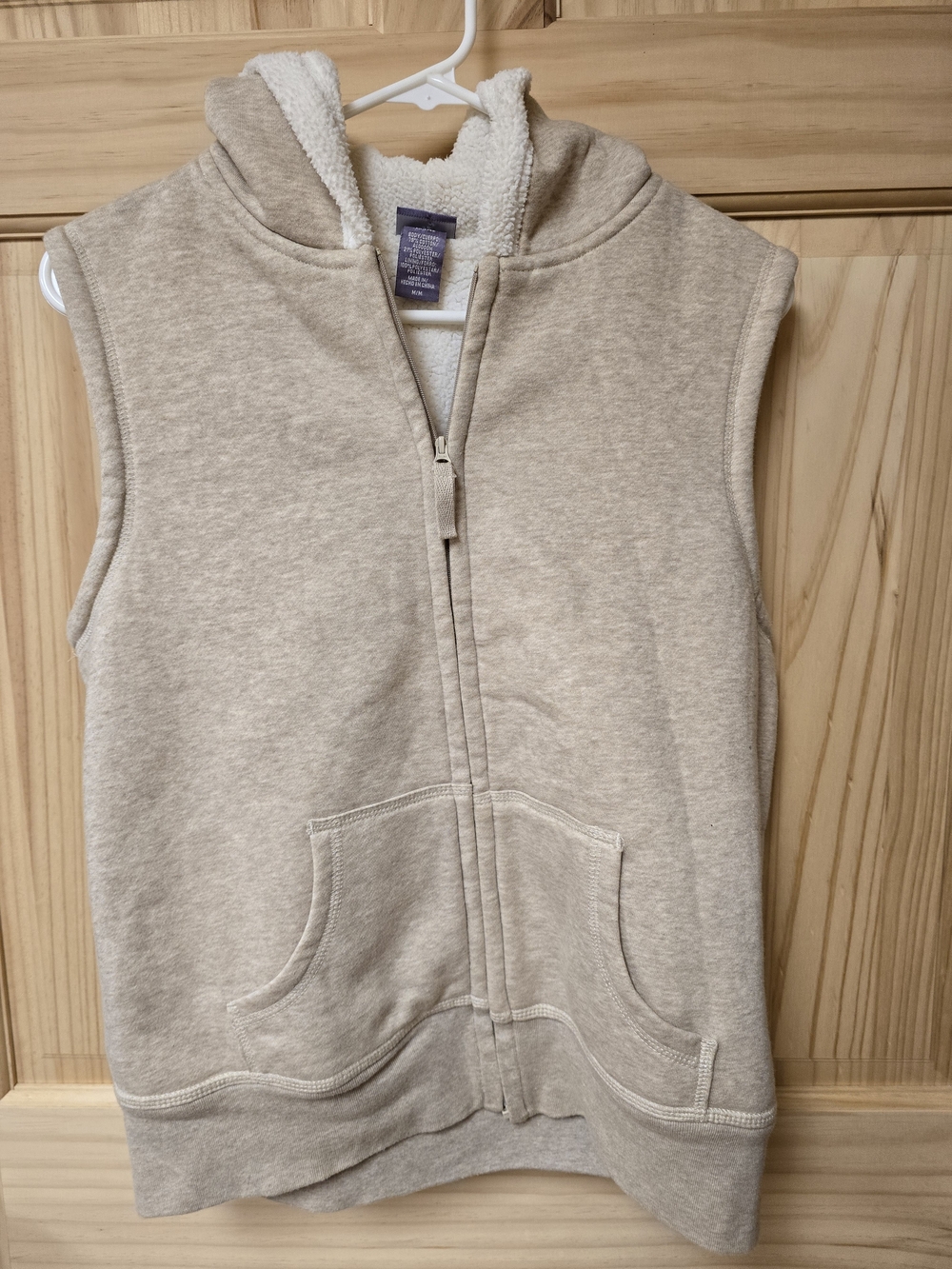 Laura Scott Cream Sherpa-Lined Hooded Zip Vest
